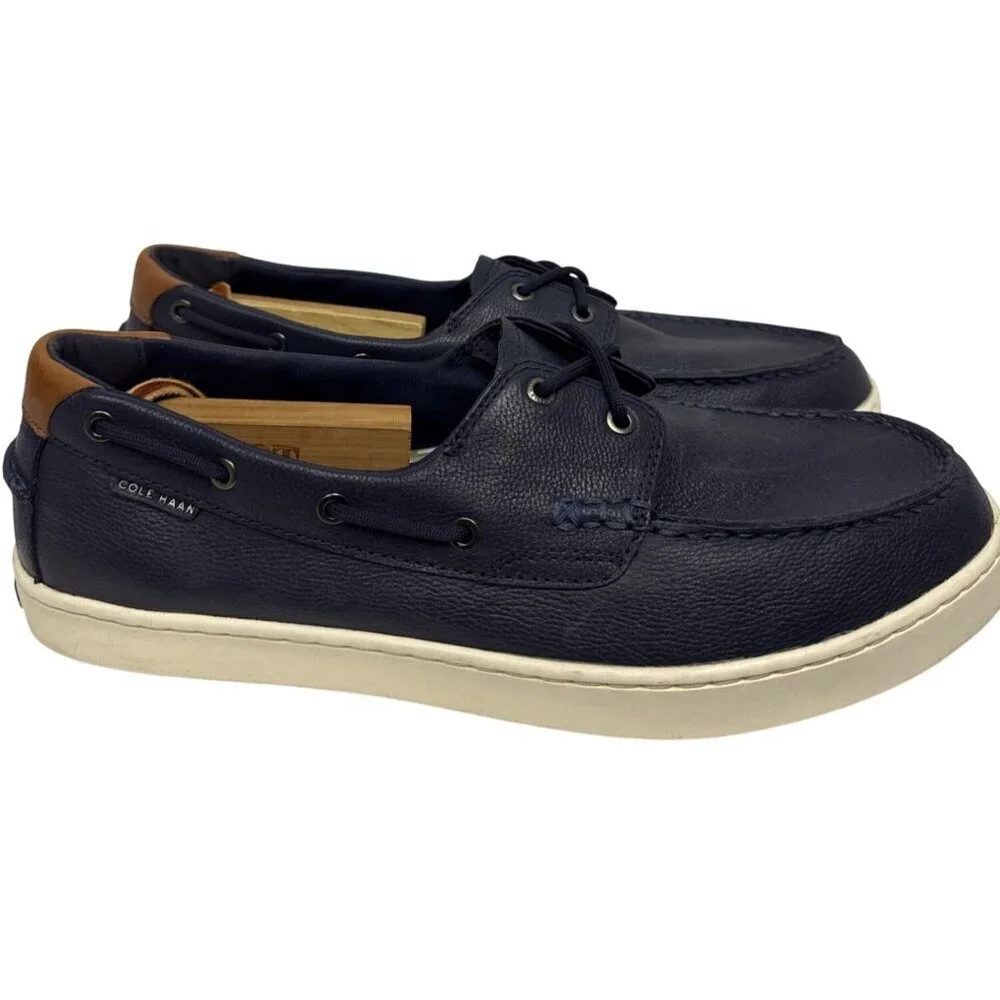 Cole Haan Nantucket Boat Moc Shoes Men's Navy Blue Leather Fixed Lace Size 11